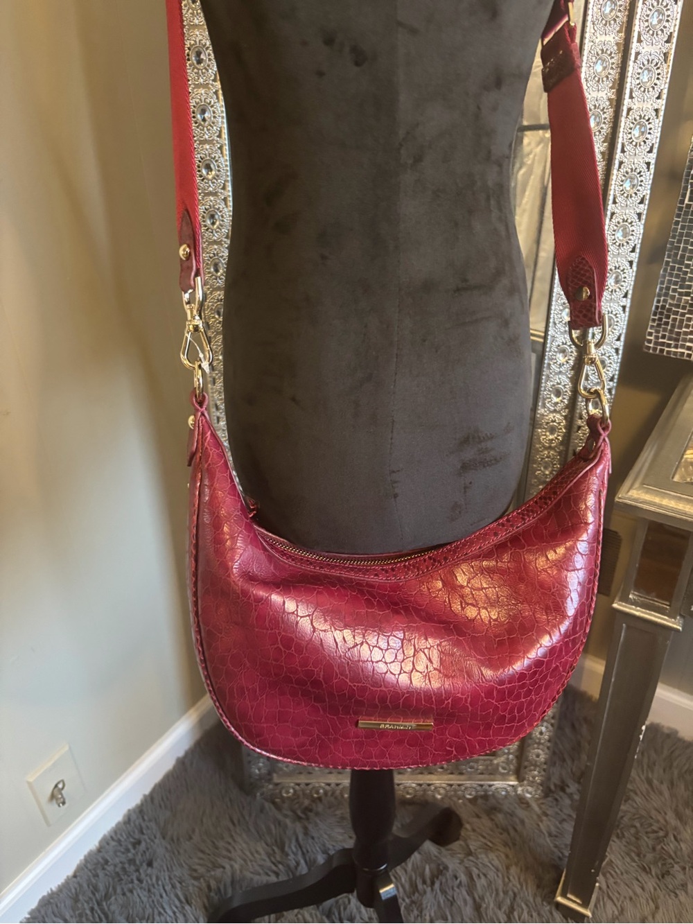 💕Brahmin Percy Cherry Lacquer Zastera Leather Crossbody - Picture 3 of 12